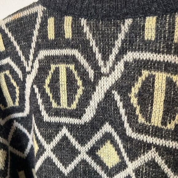 Forum Made in Italy Mens Wool Blend Geometric Knit Sweater Black Beige Small 90s - Picture 9 of 11